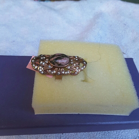 Ladies Rose Rhodocrosite Rhinestone Ring sz 8 - Picture 4 of 6
